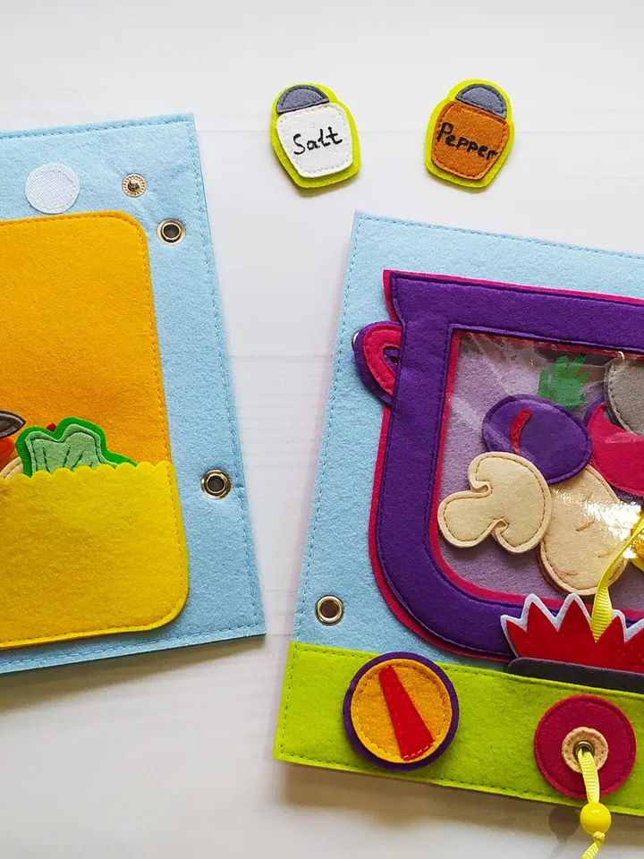 Kitchen Quiet book Pattern pdf , Cooking Felt book pattern , Baby Soft book template, Busy book sewing ideas for girl 2, 3, 4 year old