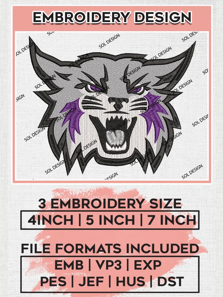 Weber State Wildcats Game Day Team Head Mascot Logo Embroidery Design Files, NCAA Weber State Wildcats Machine Embroidery, NCAA Teams, 3 sizes, NCAA Machine embroidery designs, Digital Download