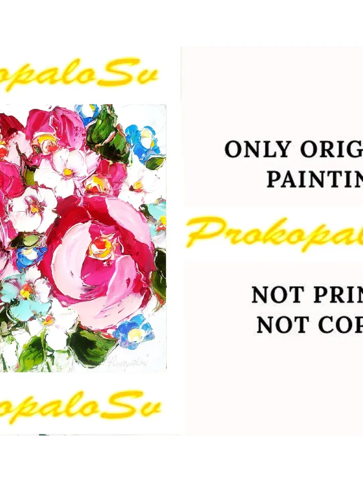 Peony Painting Floral Original Art Impasto Oil Painting Wall Art Flowers Small Oil Painting 8x8
