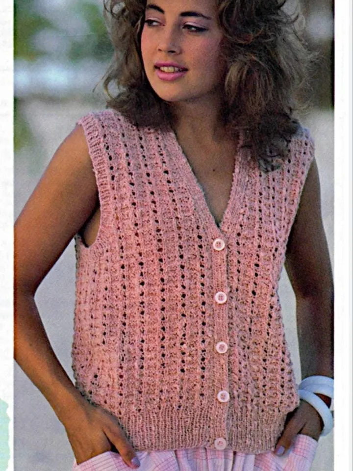 Waistcoat knitting pattern, women ladies top, vest pattern pdf, sleeveless cardigan instant download