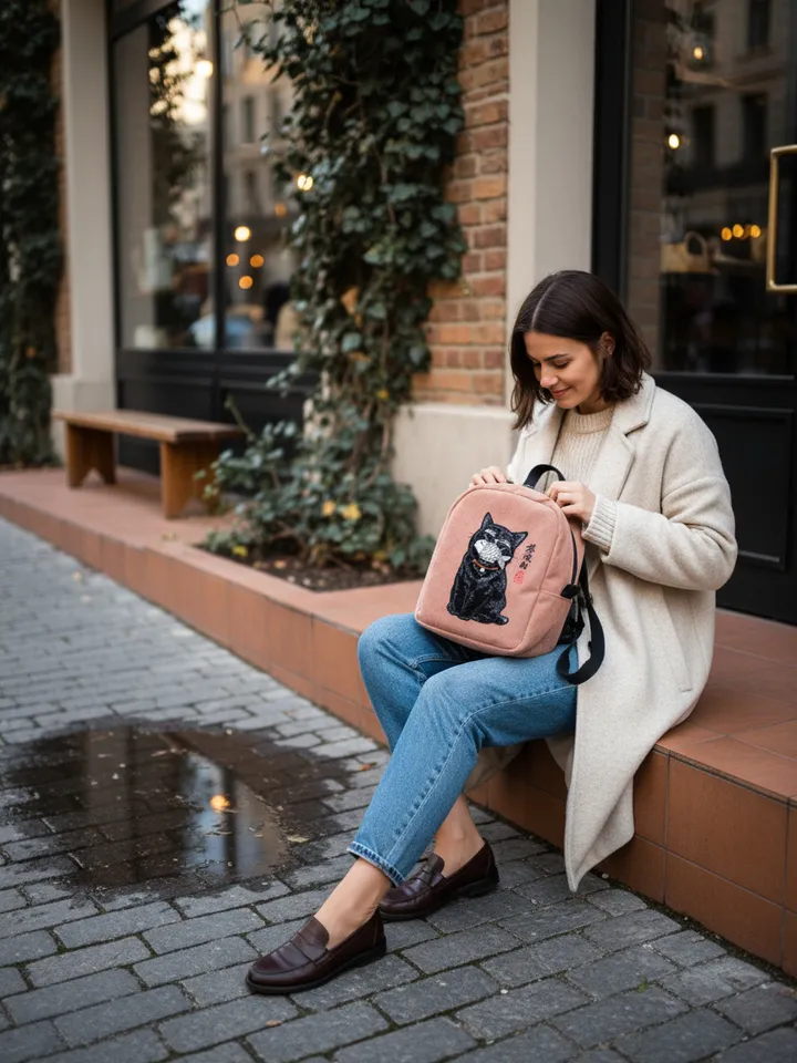 Mo's cat embroidery backpack