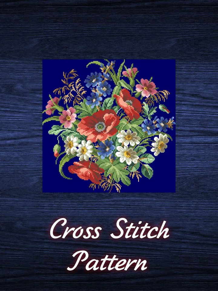 Antique Cross Stitch Pattern Poppy Counted Digital Download PDF