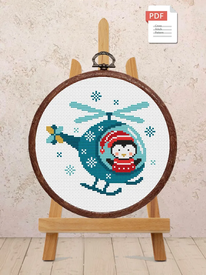 Christmas Penguin Cross Stitch Pattern, Merry Christmas Cross Stitch Pattern, Christmas Animals Cross Stitch Pattern, Penguin #hld018