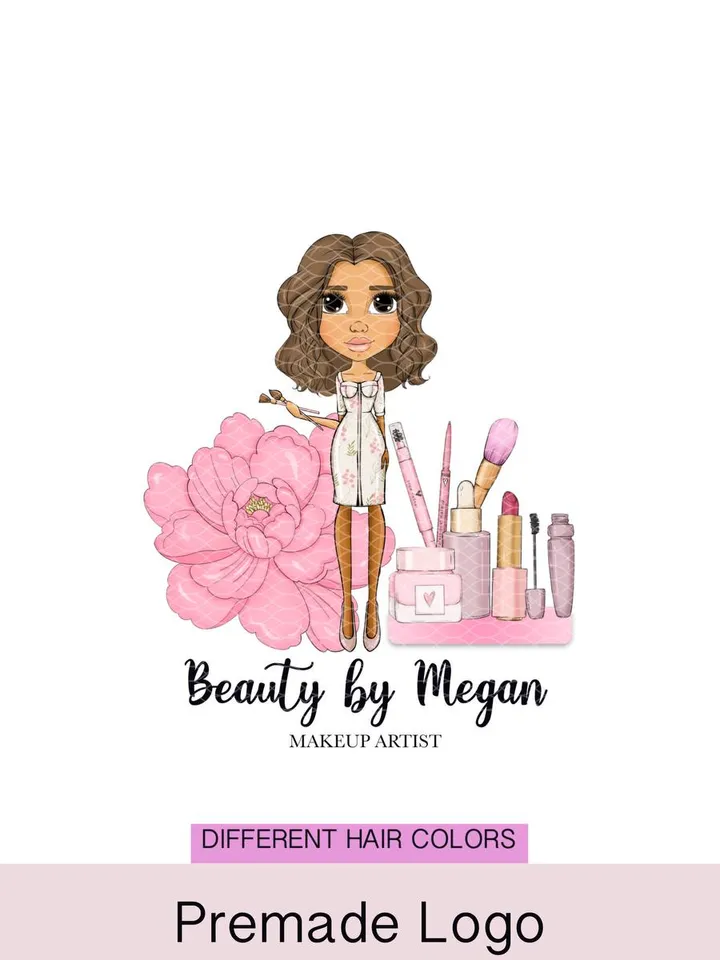 Amazing Makeup Stylist Logo, Salon Logo, Beauty Cartoon Girl Logo, Mua Logo