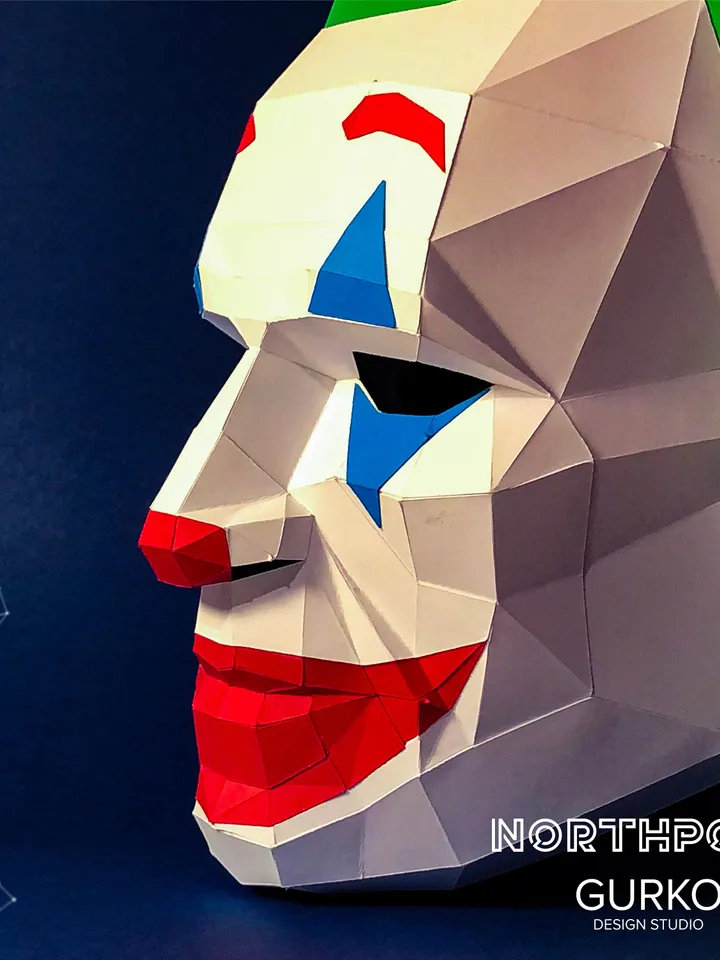 Clown Mask Papercraft, Digital Template, PDF Download, Gurko, 3D Low Poly Animal Mask, DIY Origami, Pepakura, Paper Mask, DIY Costume
