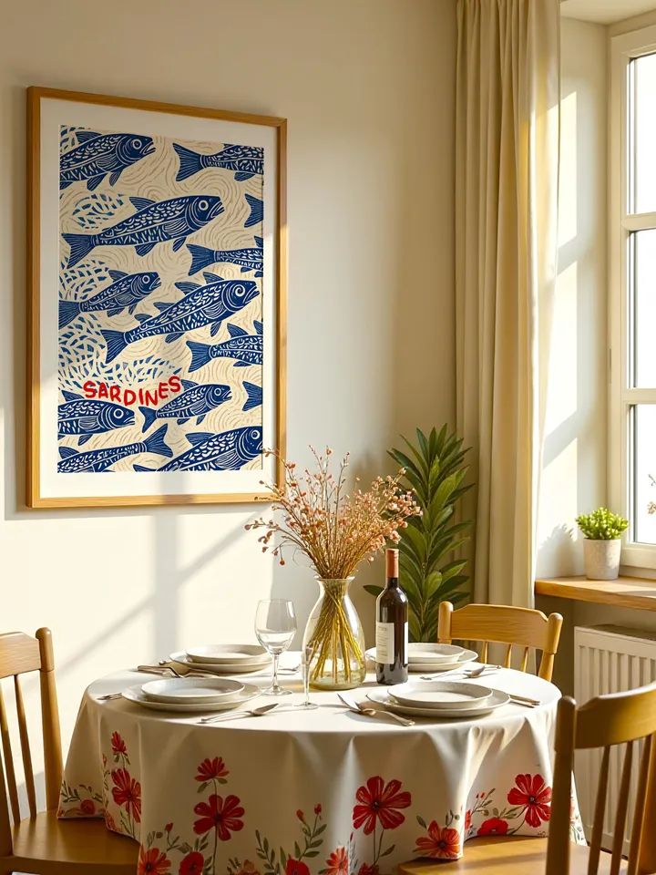 Sardines Print Sardine Tin Vintage Poster Retro Sardine Wall Art Fish Print Eclectic Wall Art Colorful Kitchen Art Maximalist Poster Digital