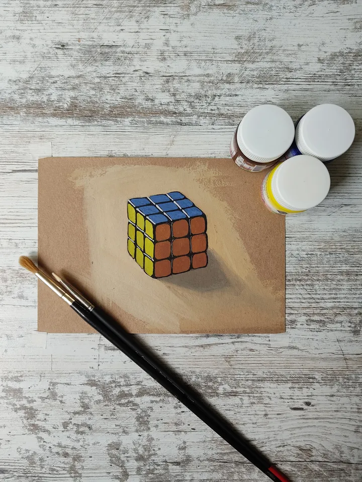 Rubik's Cube. Original gouache painting.