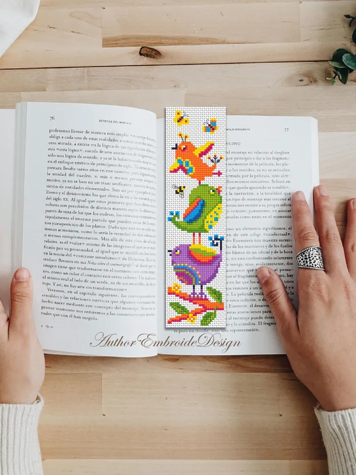 Folk bird bookmark cross stitch pattern PDF download Funny birds cross stitch chart, Cute bookmark pattern digital PDF Bird lover gift #B415