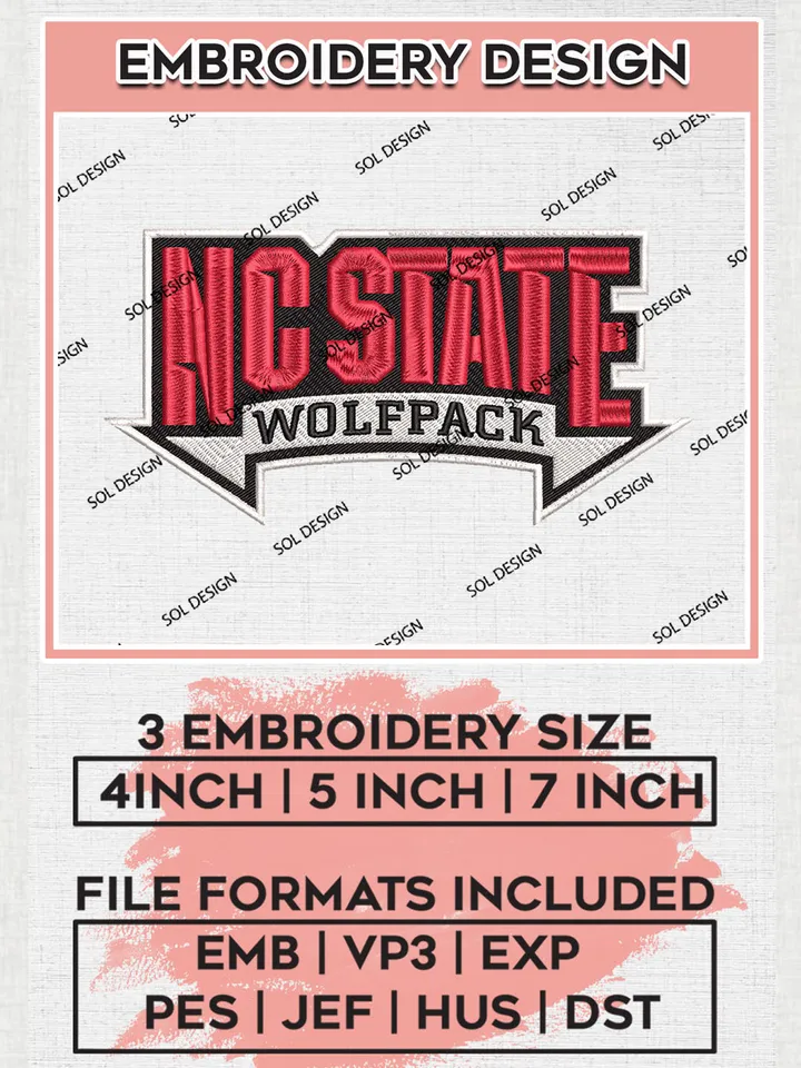 NCAA NC State Wolfpack Team Writing Logo embroidery designs, NCAA NC State Wolfpack Logo Machine embroidery designs, NCAA Team Logo embroidery designs, NCAA Game Day Machine embroidery designs, Digital Download