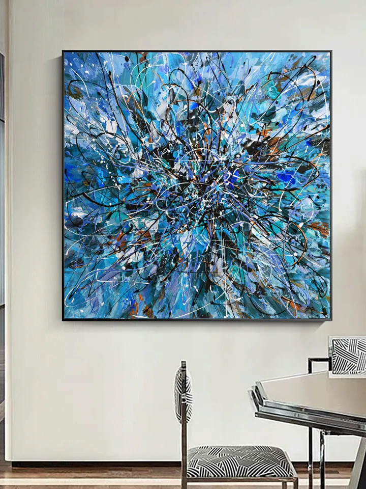 Original Abstract Acrylic Painting on Canvas, Large Wall Art, Boho Decor, Bule Painting, Modern Art, Office or Living room Decor, Home Decor