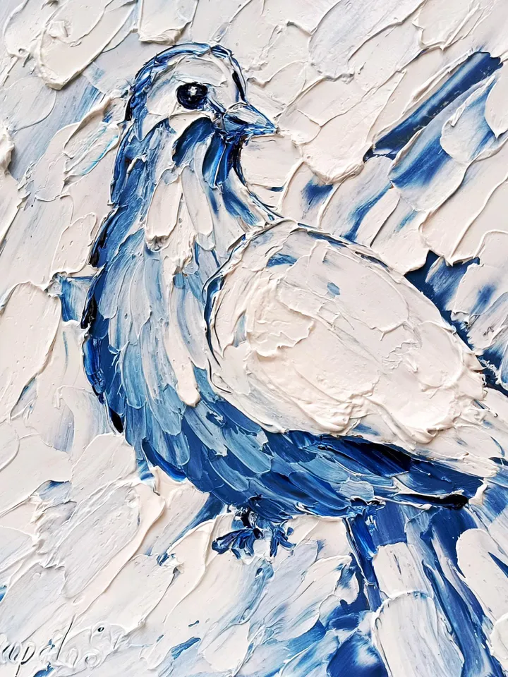 Pigeon Oil Painting White Dove Art Hand Painted Christmas gift Original Painting Bird Art Animals Wall Art Decor Gifts by ArtProkopaloSv