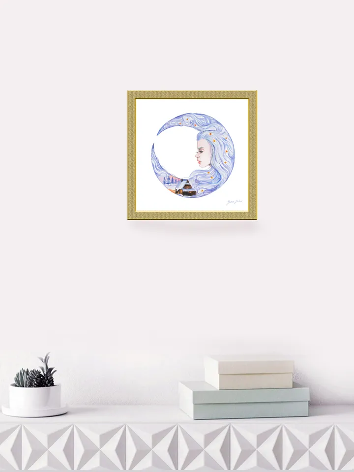 Moon Goddess Painting Moon Original Art Crescent Moon Watercolor Night Goddess Artwork