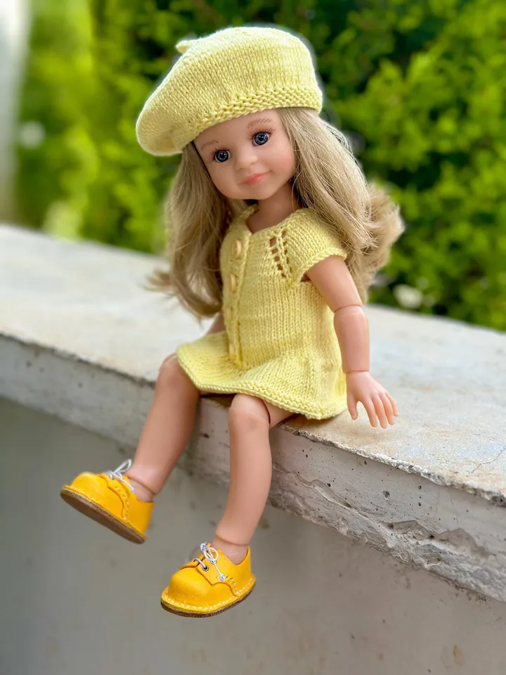 3 ITEMS Set: Summer Dress, Beret, Boots -  Exclusive Handmade Outfit Paola Reina Doll ooak