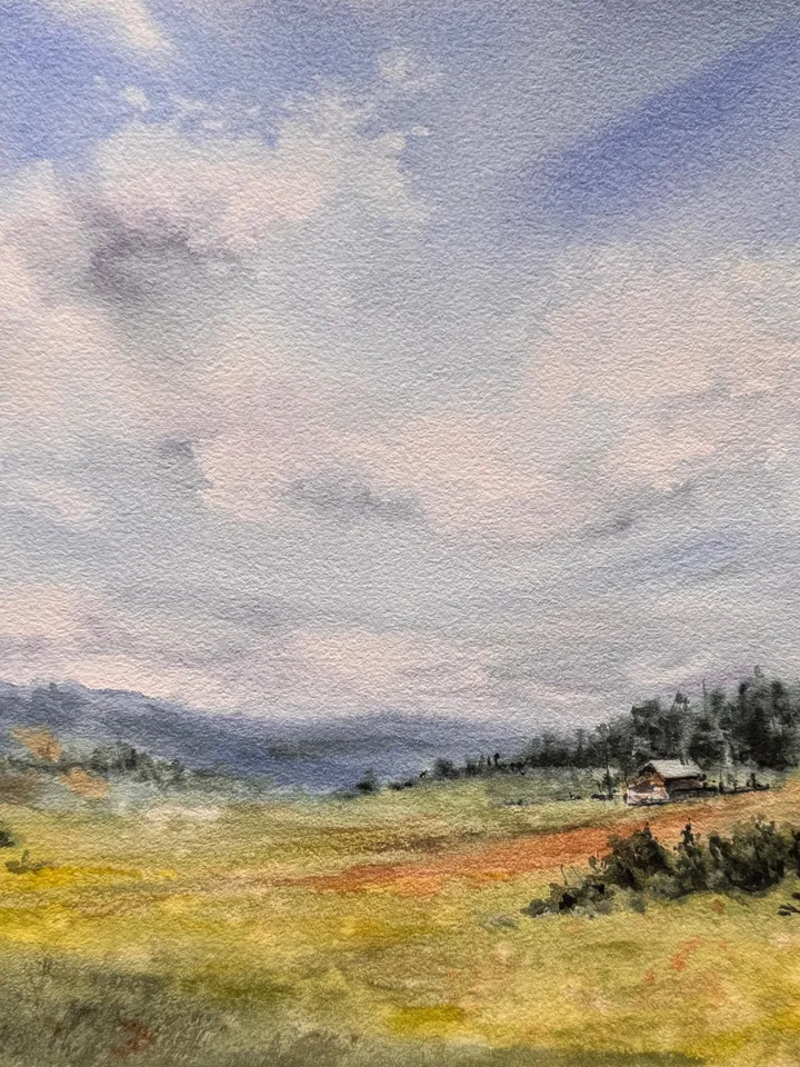 Landscape Original Meadow Painting Nature Watercolor Wall Art Field Painting