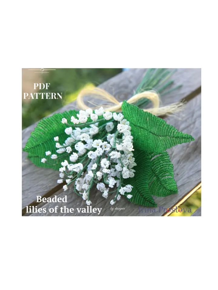 Beaded Lilies of the valley and Fern | Beaded Flowers pattern | Seed bead patterns | Beadwork pattern