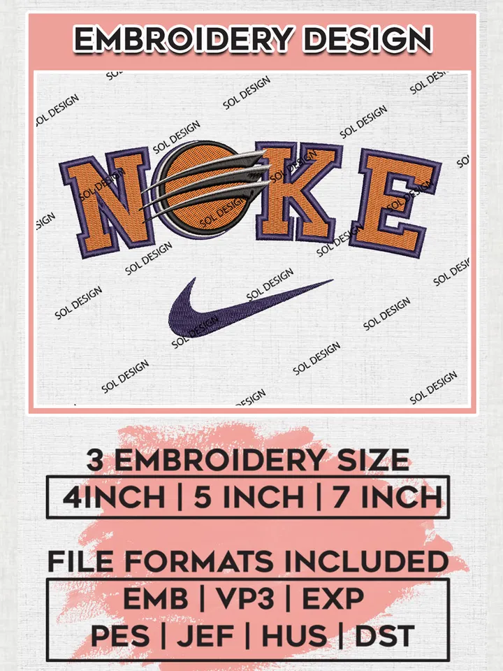 Nike WNBA Phoenix Mercury Embroidery Files, WNBA Phoenix Mercury Team Embroidery Designs, WNBA Basketball Teams, 3 sizes, Machine embroidery designs, Digital Download