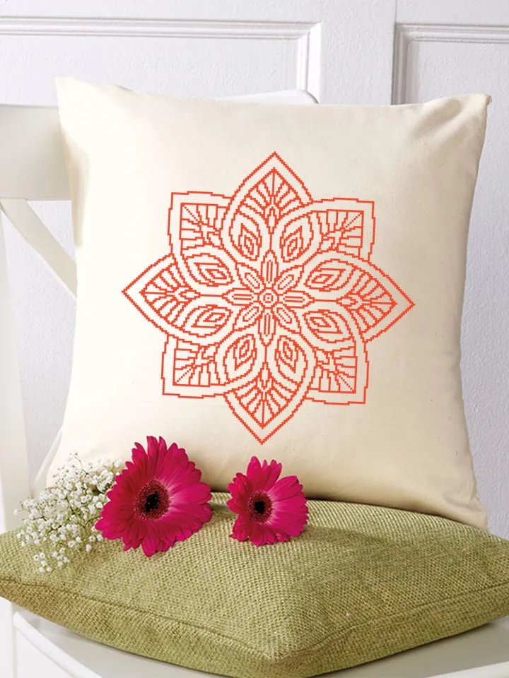 Mandala cross stitch pattern download PDF Floral ornament cross stitch chart, Monochrome cross stitch, Easy mandala ornament embroidery #M28