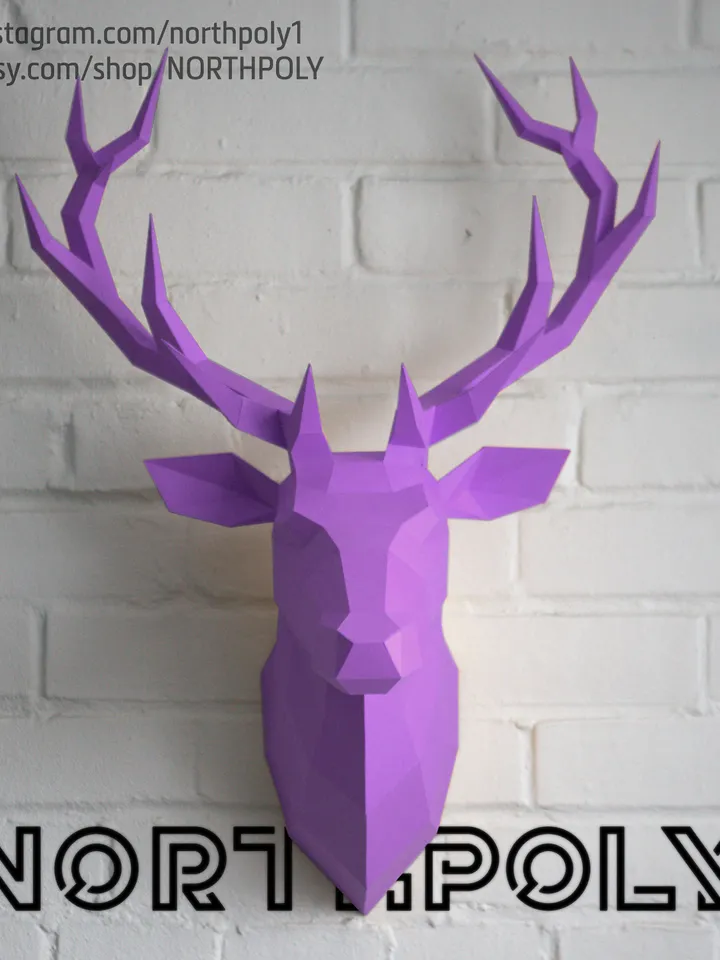 Papercraft Deer Head 2, Digital Template, PDF Download, Gurko, 3D Low Poly, Pepakura, DIY Origami Sculpture, Paper Decor, DIY Gift