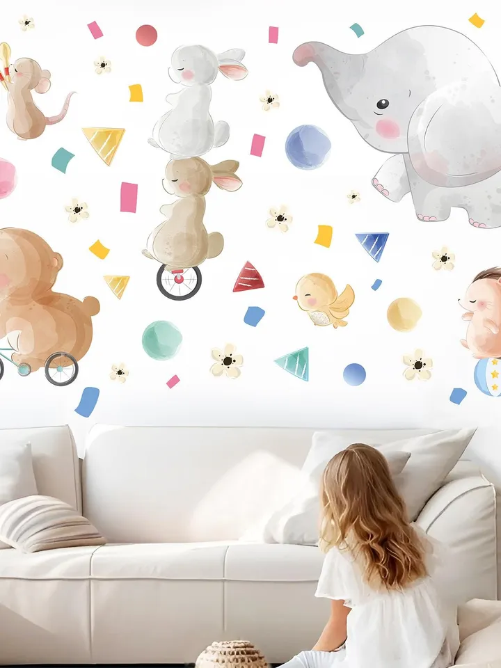 Animals on bicycle Wall Decal Kids Stickers el11
