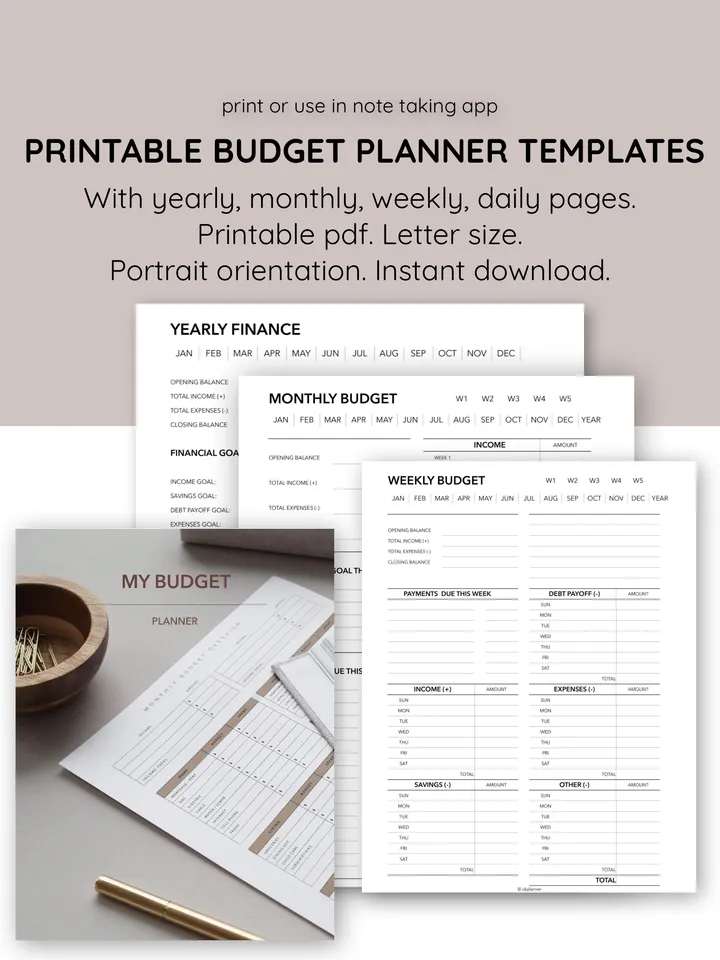 Printable Budget Planner Templates - Yearly, Monthly, Weekly, and Daily budget planning. Family budget planner. Cost-of-living crisis Printables