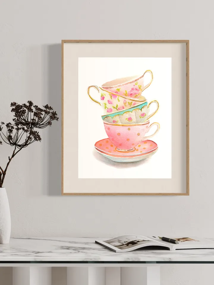 Tea Cups Watercolor Print Vintage Tea Cups Tea Lover Gift Tea Party Decor Gift For Tea Lovers Tea Wall Decor Best Gift For Her Tea Lover Art