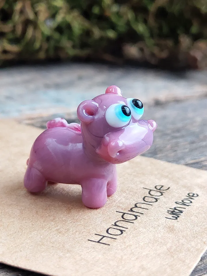 Hippo figurine Hippo miniature Hippopotamus sculpture Begemoth figurine Hippo gifts Hippo decor | Tiny Glass hippo bead Miniature animals