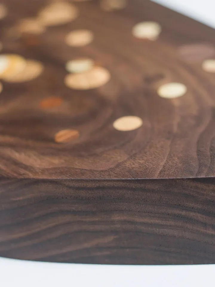 Walnut Multi Color Polka Dot Inlay Kitchen Board with Handle Hole
