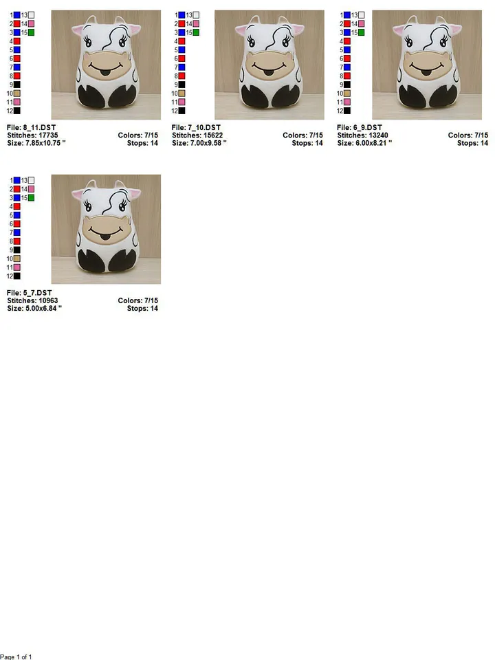 Cow toy stuffed toy In The Hoop Machine embroidery design