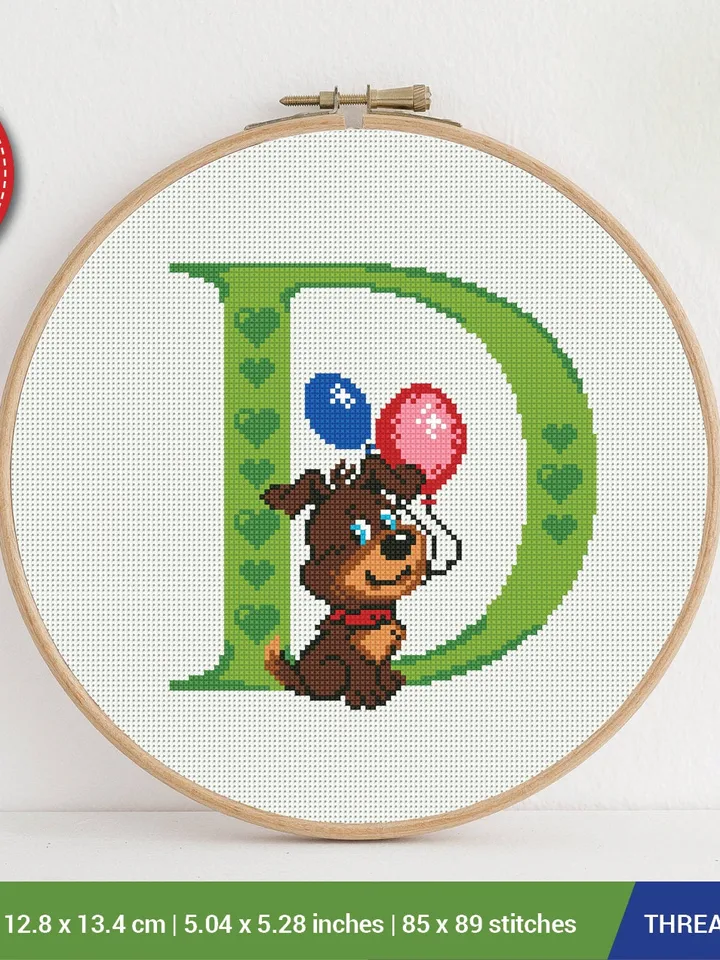 Letter D Dog ABC Cross stitch pattern | Embroidery Pattern | Instant Download | Embroidery Designs