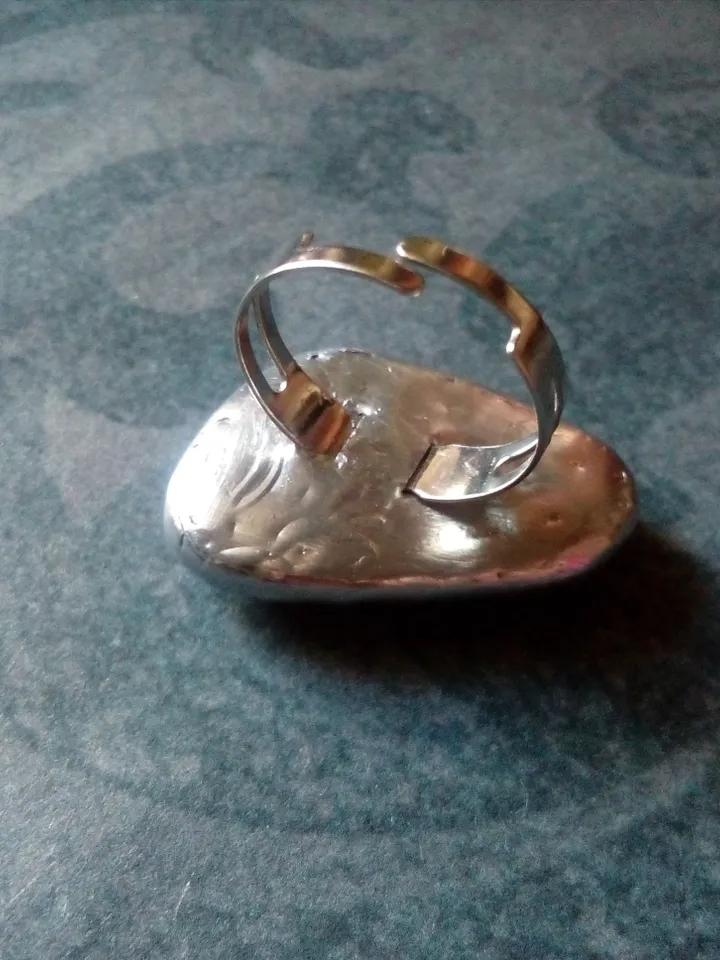 Big Glass fused ring, simple stained glass, tiffany ring, shiny ring, transparent ring, tin soldered ring
