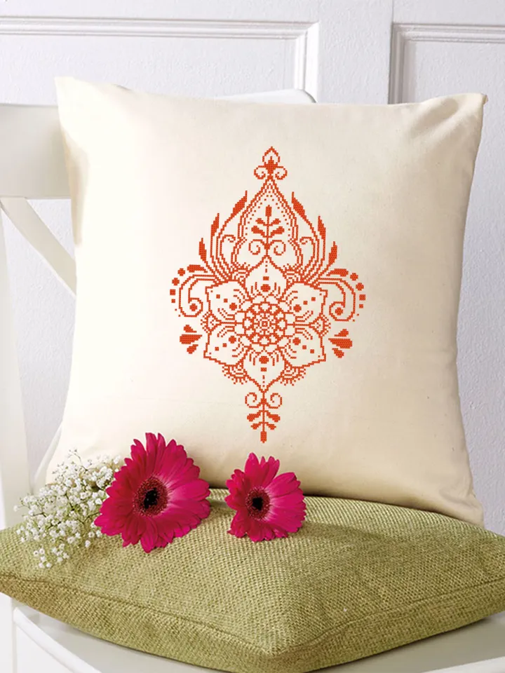 Flower cross stitch pattern download PDF, Monochrome mandala cross stitch chart, Modern beginner stitch, Floral ornament embroidery PDF #M55
