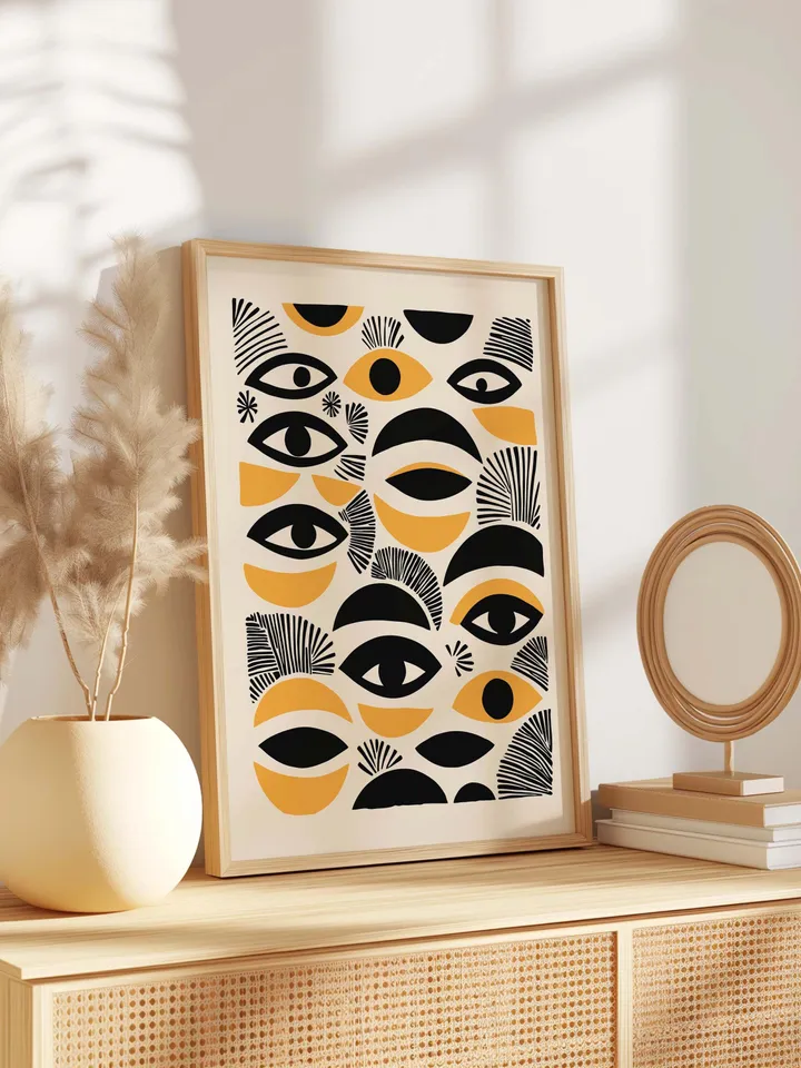 Abstract Eye Digital Print, Minimalist Eye Wall Art, Black Gold Poster, Crayz eyes art Stylish Modern Illustration, Instant Digital Download