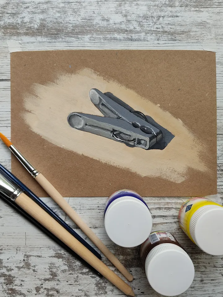 Clothespin. Original gouache painting.