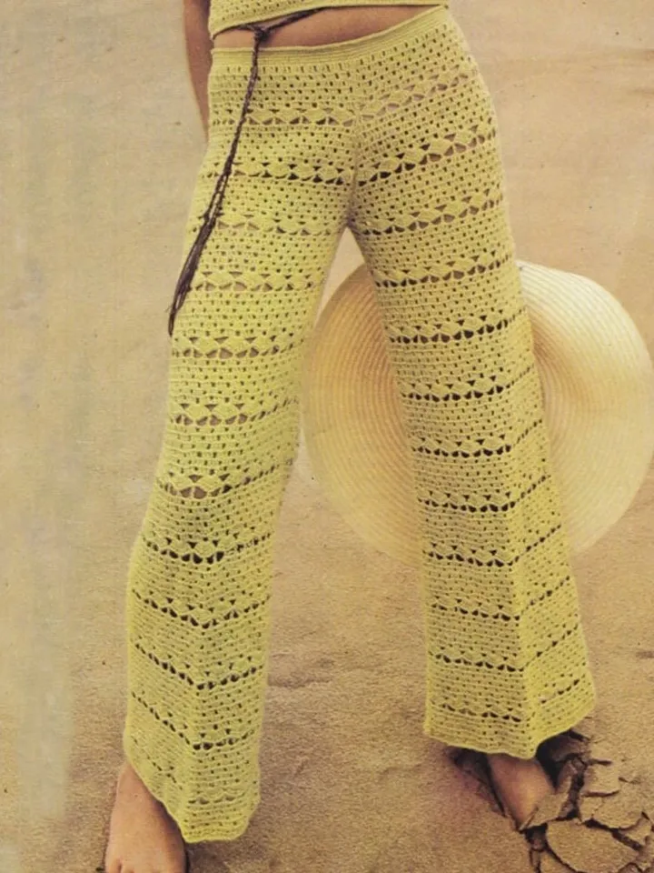 Crochet top and crochet trousers pattern, lacy crochet top, pants crochet pattern pdf instant download
