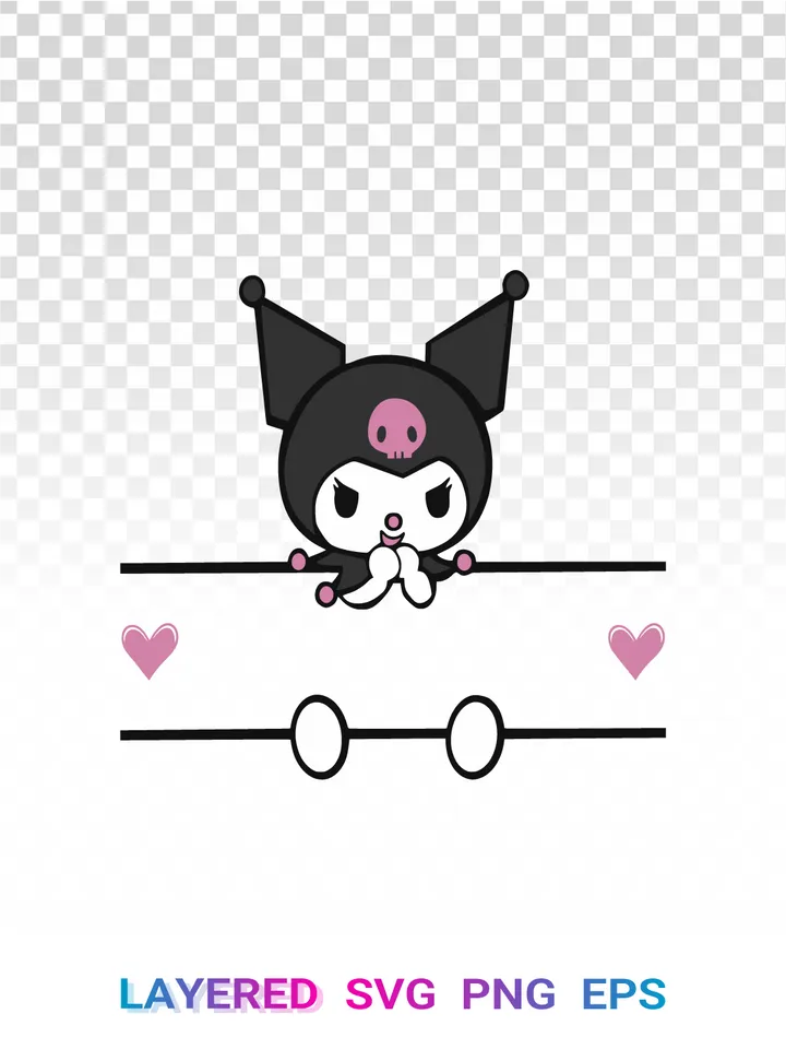 Kuromi Name Label PNG, Sanrio Personalized SVG, Cricut