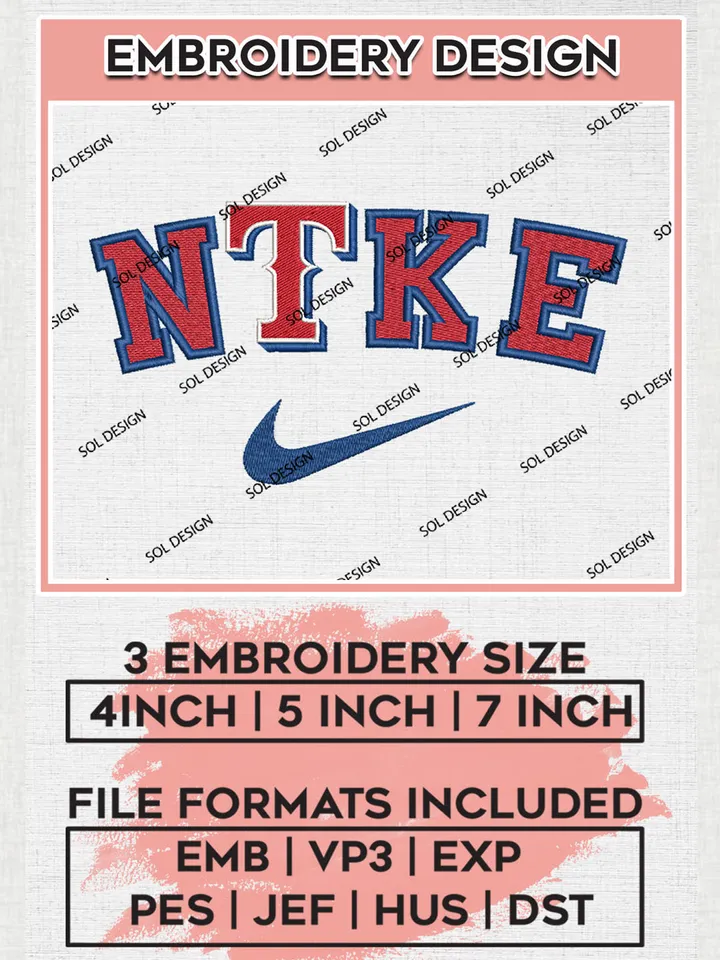 Nik.e Texas Rangers Team Logo Embroidery Design, MLB Team Embroidery files, Texas Rangers Baseball Team, MLB Rangers Team, Digital Download