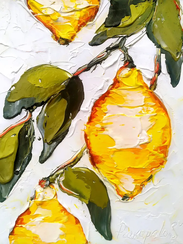 Lemon Painting Italy Original Art Impasto Painting  Floral Small Artwork Fruit Painting Lemon Art 6 by 5  by ArtProkopaloSv