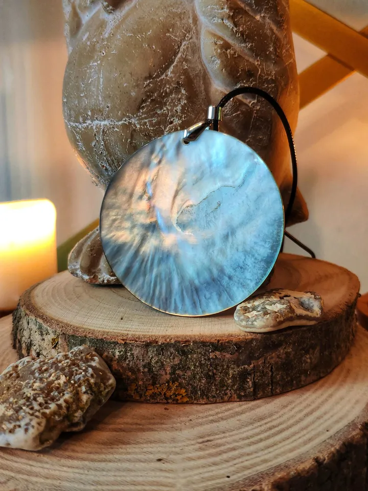Pearl pendant necklace: Woodland fairy and owl painted on Lacquer handmade jewelry • Unique statement magic necklace for fantasy lover girl