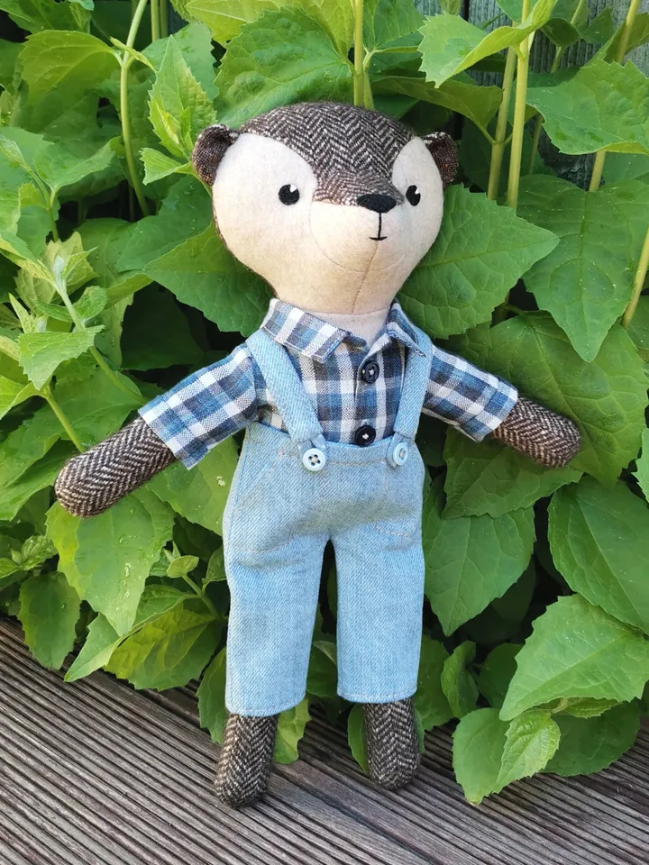 Beige otter boy, handmade plush toy, stuffed otter doll, textile animal toy