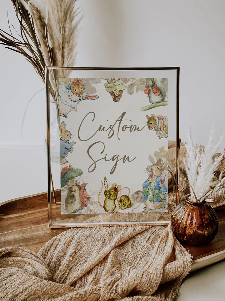 Editable Custom sign Peter Rabbit First Birthday party sign; Peter Rabbit Party; Classic Peter Rabbit Party Birthday Download; pr1