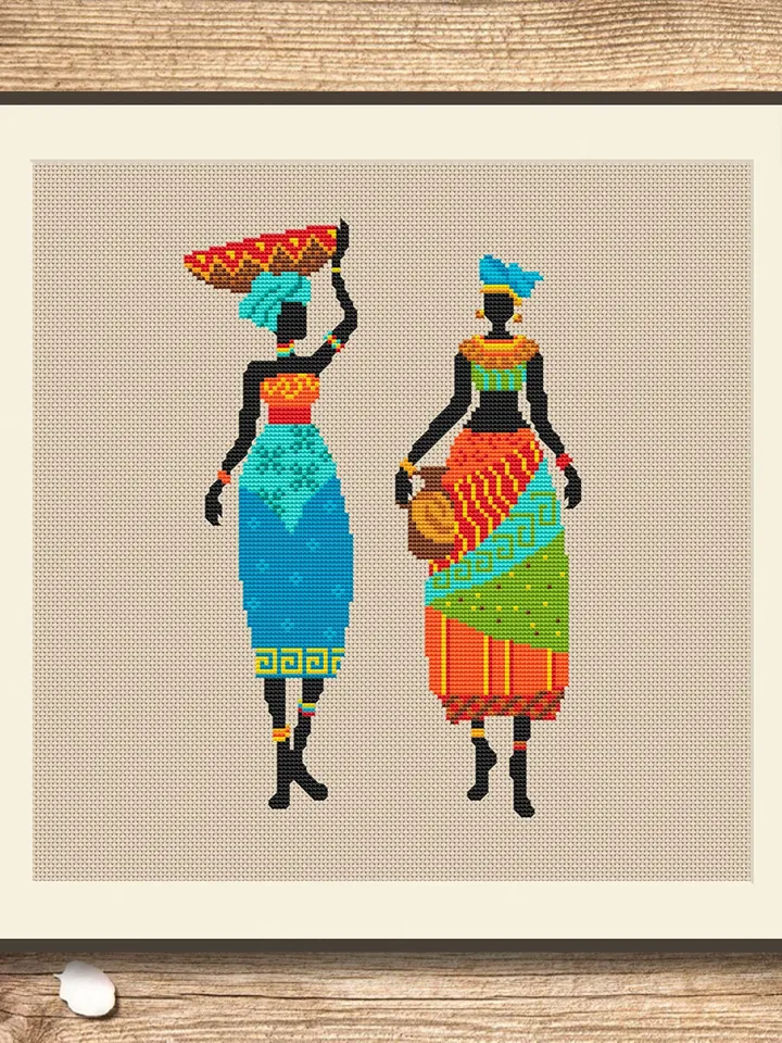 African Woman Cross Stitch Pattern, African Cross Stitch Pattern, Folklore Cross Stitch Pattern, African Motifs Patterns #oth002