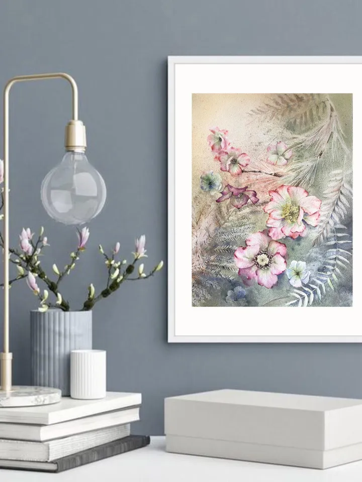 Wildflowers Original Painting Floral Watercolor Painting Neutral Beige Floral Art