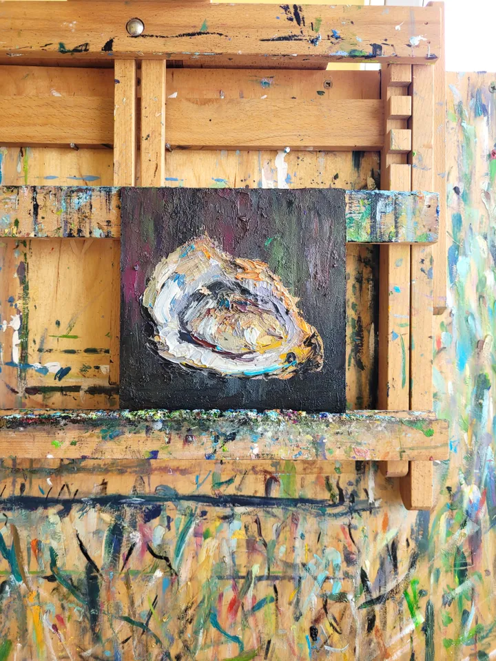 Oyster Painting Shell Original Art Impasto Oil Painting 6x6 Seafood Art Coastal Artwork Oyster Shell Wall Art Kitchen Wall Art by ArtFromVictoria