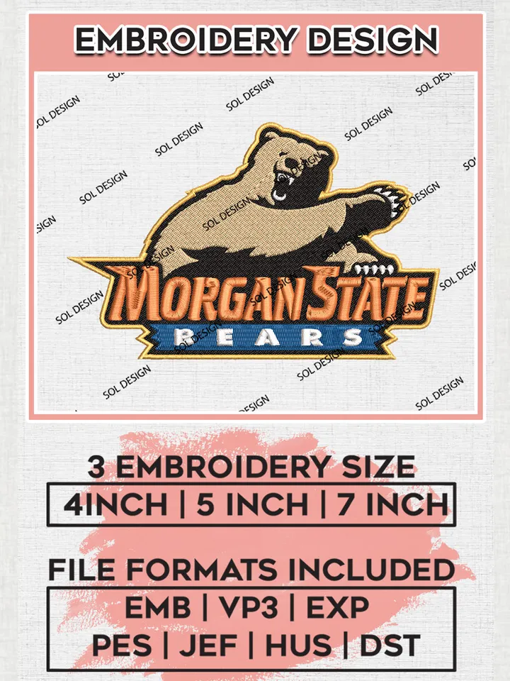 NCAA Morgan State Bears College Football Team Logo embroidery designs, NCAA Morgan State Bears Logo Machine embroidery designs, NCAA Team Logo embroidery designs, NCAA Game Day Machine embroidery designs, Digital Download