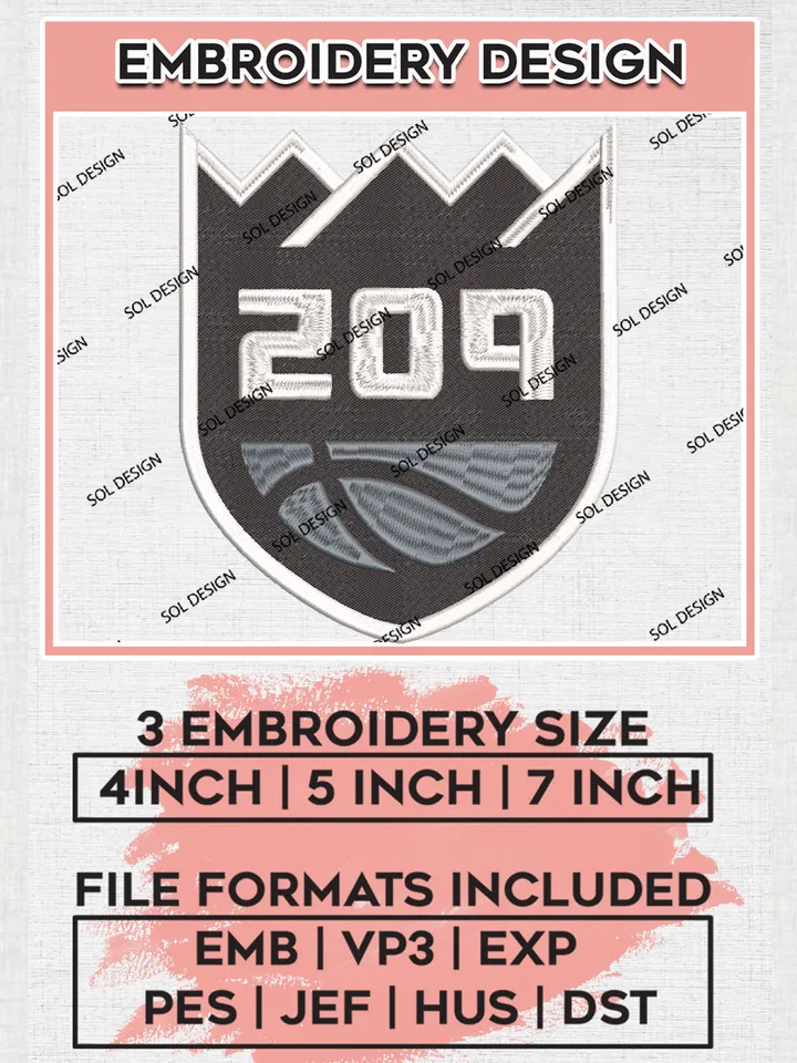 NBA Stockton Kings Basketball Team NumberLogo Embroidery Designs, NBA G League Team Embroidery Files, Basketball Machine Embroidery Designs, NBA Stockton Kings Team Logo, Sport Machine Embroidery Design, Digital Download