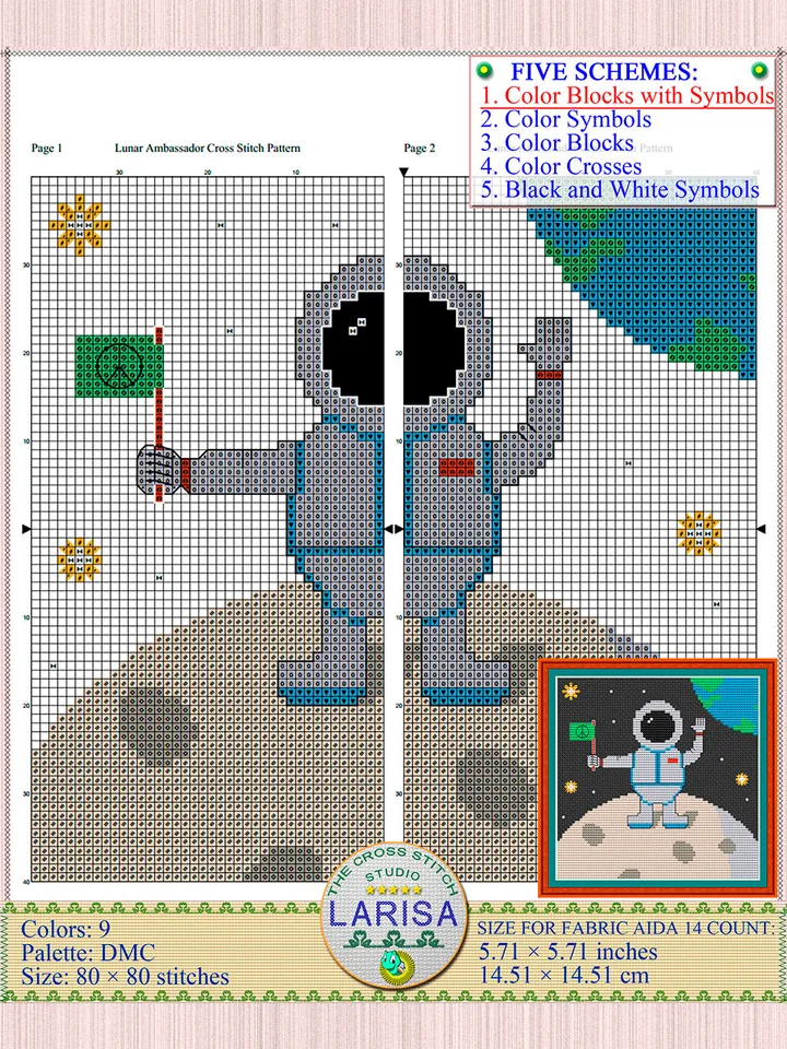 Lunar Ambassador Cross Stitch Pattern | Astronaut on the Moon