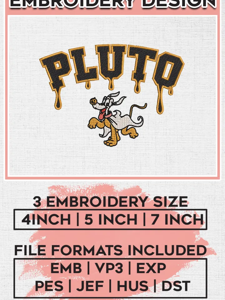 Pluto Cute Ghost Halloween Drop Name Embroidery designs, Disney Movie Machine embroidery designs, Halloween embroidery files, Spooky Season Machine Embroidery Digitized Pes Files, Digital Download