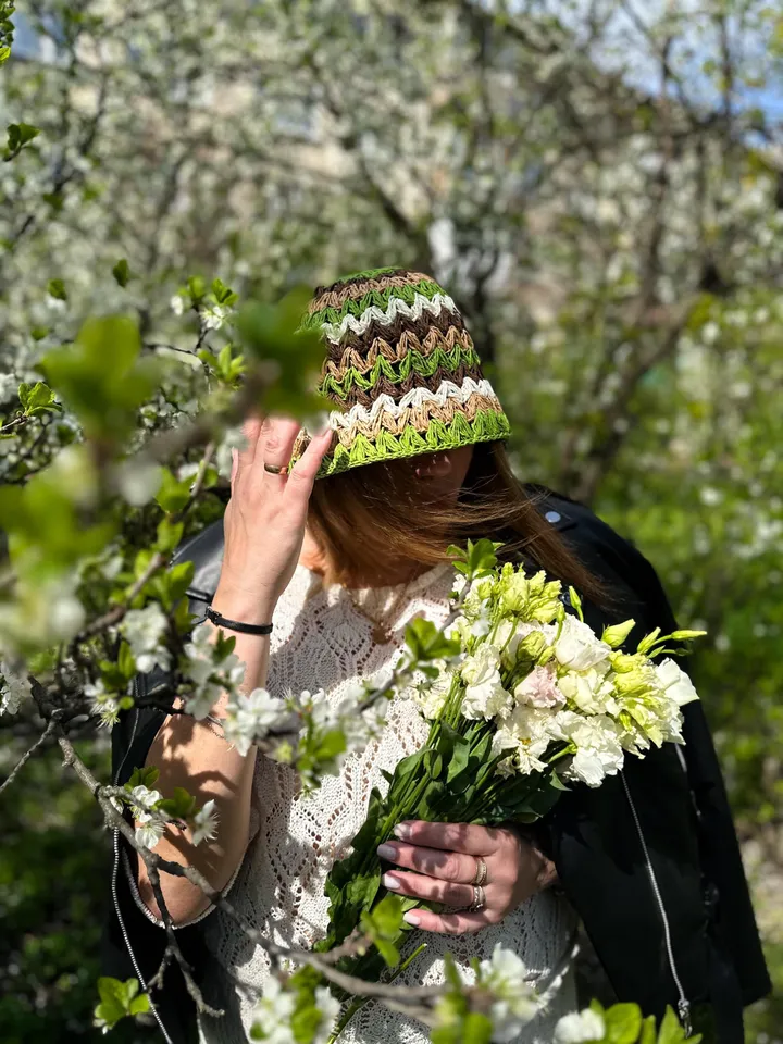 Crochet pattern raffia bucket hat PDF digital instant download, video tutorial, summer hat, cap, women hat, wave hat