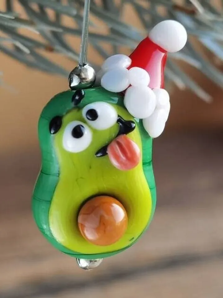 KAWAII AVOCADO ornament avocado figurine Miniature Avocado Glass Vegetable beads Miniature animals Decor Christmas tree ornament