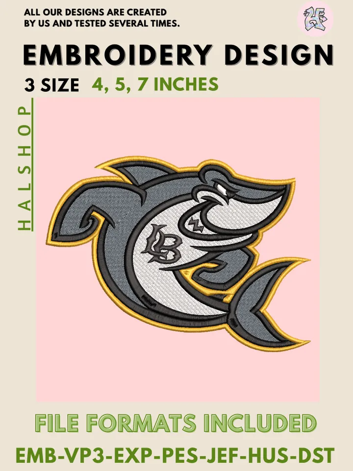 Long Beach State Beach NCAA College Logo Embroidery Design – Round Sports Team Pattern, Machine Embroidery Files, Digital Instant Download
